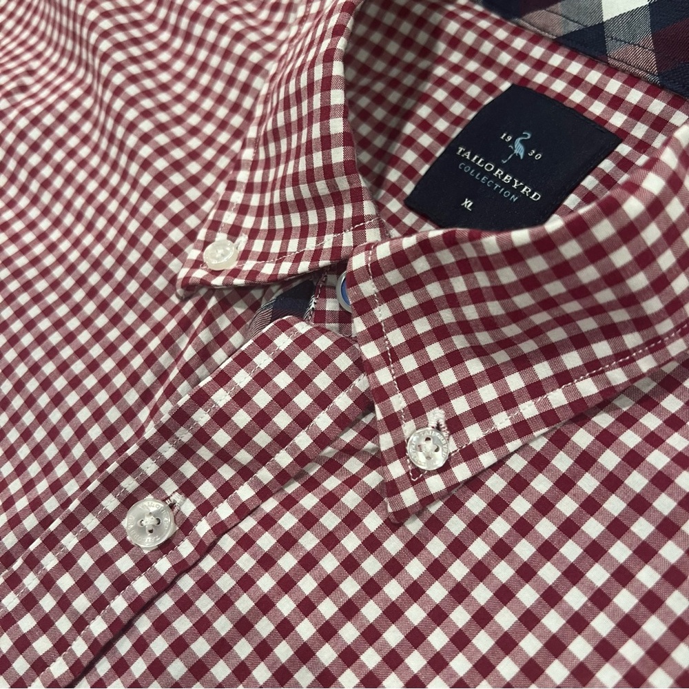 Tailorbyrd Men’s Red/White Gingham Long-Sleeve Dress Shirt Plaid Flip Cuffs XL